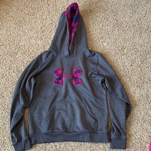Gray, Under Armour sweatshirt with a hood